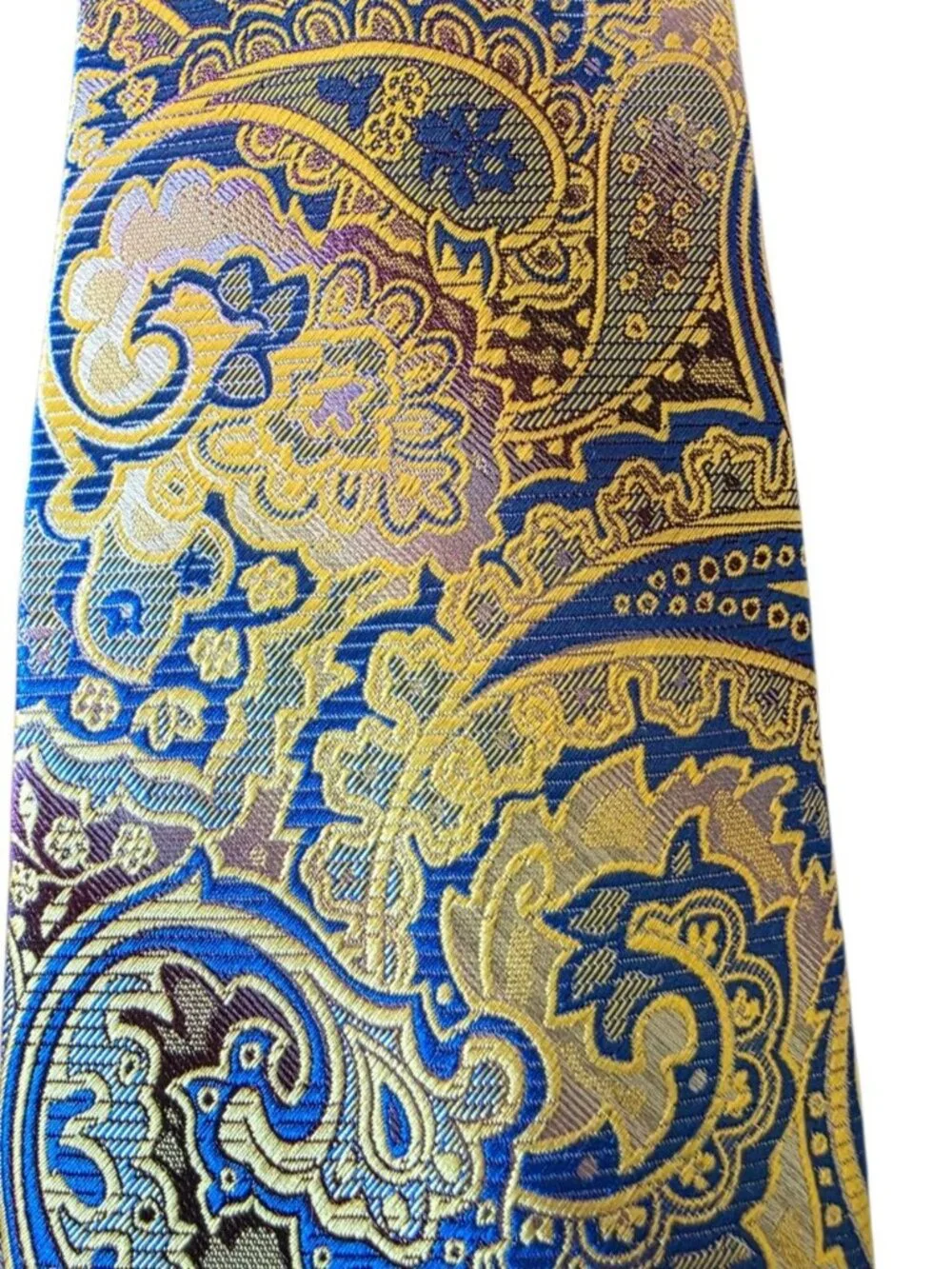 Mens Blue Gold Baroque Paisley Silk Tie Luxury Woven Jacquard Formal Necktie